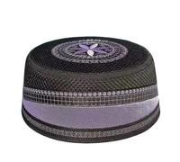 Generico Chapeau de cylindre plat avec coque rigide brodée ethnique Chapeau de prière Eid violet pour l'extérieur(Purple,L)