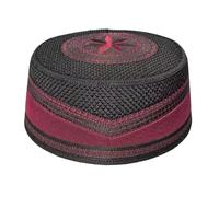 Generico Chapeau de cylindre plat avec coque rigide brodée ethnique Chapeau de prière Eid violet pour l'extérieur(Red,XS)