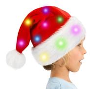 Genérico Chapeau de Noël LED | Bonnet de Noël en peluche avec lumières LED, chapeau de festival avec lumières pour Noël, fête à thème, nouvel an