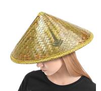 Generico Chapeau de paille chinois - Chapeau en rotin tressé à la main | imperméable avec sangle réglable pour les voyages, la randonnée, la plage et les activités de plein air