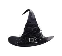 Genérico Chapeau de sorcière en velours avec volants et motifs d'Halloween - Grand chapeau pour adultes (58 cm) | Parfait pour les fêtes costumées, les déguisements et les décorations d'Halloween