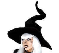 Generico Chapeau de sorcière pour femmes - Chapeau de sorcière élégant | Chapeau de sorcellerie à bout incurvé d'Halloween, chapeau de sorcière à bord de la mode noire, chapeau de sorcières courbes