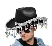 Generico Chapeaux de Cowboy pour Femme Western,Chapeau avec Paillettes - Coiffure Brillant avec Franges Étoiles pour Événements Country Plage Voyage Concerts Festival Musical Mariage Boho