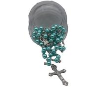 Generico Chapelet classique en perles synthétiques différentes couleurs avec crucifix en métal argenté - fait à la main pour prière, première communion, baptême et cadeau spirituel, Médias, Plastique