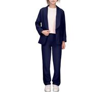 Générico Chaqueta de niña Con solapa de Color liso, Traje abierto de Manga Larga Para niñas de 5 a 14 años (Navy, 13-14 Years)