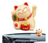 Genérico Chat solaire Maneki Neko - Statue porte-bonheur avec bras ondulé, figurine animée, amulette décorative de prospérité | Chat chanceux à énergie solaire chinoise pour la maison de la voiture