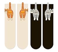 Generico Chaussettes mignonnes en forme de chat avec balles, chaussettes à la mode mi-mollet, chaussettes avec boules de chat, chaussettes mignonnes et amusantes en forme d'animal, pour les amoureux