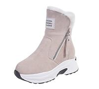 Generico Chaussures Neige Velours Rond Plus Chaussures Bottes Plates Chaudes À Lacets Bottes Pointe Étanche à L'Eau Neige Bottes Femmes Chaussures 8 Ans, Beige A, 40 EU