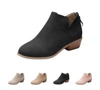 Generico Chaussures pour femme à talons bas, bottines femme automne douces élégantes, bottes souples et confortables pour femme, bottes basses, Noir , 37 EU