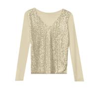 Generico Chemise Femme Élégante Cérémonie, Tee-shirts Brillant Grande Taille Tricot Femme Élégant Curvy Doux Chandails Confortable Pull de Soirée T Shirt Tops Fête pour Fêtes et Club, or, XXXL