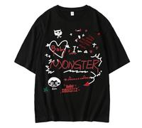 Generico Chemises en Coton Imprimé Graffiti Mignon, HelloMonstie Soutient Décontracté for Hommes Et Femmes, Manches Courtes, Été(Black 08,4XL)