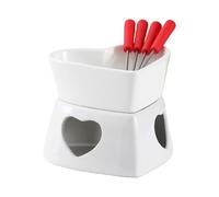 Generico Chocolate Fondue Cup | Heat-Resistant Non -Stick Warmer | Ceramic Fondue Mug Set with 4 Forks | for Cheese Marshmallow Dipping Dessert Beverage Dinner Wedding Party Birthday