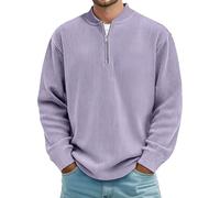 Generico Classique Sweatshirt Hommes Hommes Sans Capuche Pulls Fermeture À Glissière À Un Quatrième Chandail À Manches Longues T-shirt Hommes avec Col Haut Chemises Décontractées Léger Solide