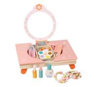 Genérico Coiffeuse de jouet | Table de maquillage en bois avec miroir, ensemble d'imitation avec peigne et cosmétiques pour fille - pour jeu de simulation d'anniversaire ou salon