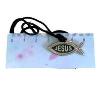 Genérico Collier avec pendentif en forme de poisson chrétien Jésus, cordon noir réglable, symbole religieux