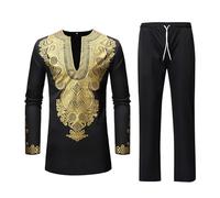 Generico Combinaison Arabe Moyen-Orient pour Homme Robe Traditionnelle Africaine pour Homme avec Pantalon Complet Homme Deux Pièces Style Ethnique Costume Médiéval et Renaissance Combinaison, Noir , M