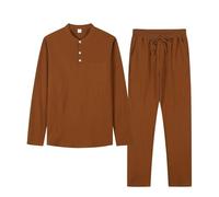 Genérico Combinaison de kung Fu pour homme, couleur unie, 2 pièces avec veste et pantalon style martial chinois traditionnel à manches longues, vêtement d'entraînement et de loisirs, Café, S