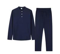 Genérico Combinaison de kung Fu pour homme, couleur unie, 2 pièces avec veste et pantalon style martial chinois traditionnel à manches longues, vêtement d'entraînement et de loisirs, bleu marine, XXL