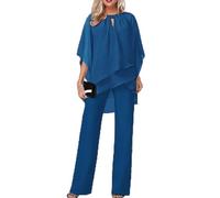 Generico Combinaison femme élégante cérémonie 2 pièces avec pantalon à jambes larges mode robe décontractée complète confortable couleur unie ensemble complet curvy Playsuit chic pour les mariages et