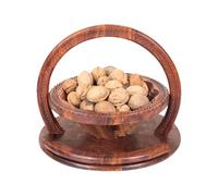 Genérico Corbeille à fruits en bois avec poignée, plateau de fruits sculpté en bois fait à la main | Panier à fruits pliable décoratif avec 4 partitions | pour bonbons, fruits et noix.