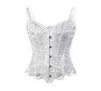Generico Corset Femme Élégant Curvy Os En Plastique Médiéval Ceinture Corset Minceur Push Up Modelant Bustier Élastique Fête Corset Pirate Serrage Gothique Carnaval Bustiers, Blanc, XS