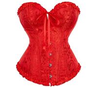 Generico Corset Femme Élégant Push Up Os En Plastique Vintage Ceinture Corset Modélisant Minceur Médiéval Corsage Top Gothique Satin Dentelle Up Bustiers Ceinture Élastique Corsets Pirate, 01 rouge