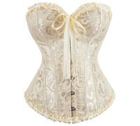 Generico Corset Femme Élégant Push Up Os En Plastique Vintage Ceinture Corset Modélisant Minceur Médiéval Corsage Top Gothique Satin Dentelle Up Bustiers Ceinture Élastique Corsets Pirate, beige, M