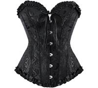 Generico Corset Femme Élégant Push Up Os En Plastique Vintage Ceinture Corset Modélisant Minceur Médiéval Corsage Top Gothique Satin Dentelle Up Bustiers Ceinture Élastique Corsets Pirate, 01 noir., L