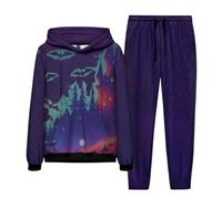 Genérico Costume à capuche pour homme avec imprimé citrouille d'Halloween 3D pour fête en plein air avec capuche et poche kangourou, violet, XXL