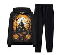 Genérico Costume à capuche pour homme avec imprimé citrouille d'Halloween 3D pour fête en plein air avec capuche et poche kangourou, K Noir, M