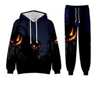 Genérico Costume à capuche pour homme avec imprimé citrouille d'Halloween 3D pour fête en plein air avec capuche et poche kangourou, Noir , XXL