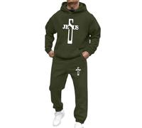 Genérico Costume de Jésus pour homme Ensemble confortable à capuche à manches longues pour vêtements décontractés pour printemps, automne et hiver, Vert militaire, XXL