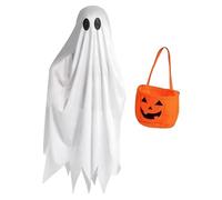 Generico Costume D'Halloween Pour, Cape Fantôme Blanc Costume Halloween Enfant Robe Fête Effrayante Poncho Tenue Filles Garçons École Théâtre Festival Complet Amis
