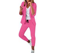 Generico Costume femme pantalon et veste grande taille élégant complet pour femme manches longues business complet couleur unie avec pantalon et blazer deux pièces pour mariages et fêtes, 02#Rose