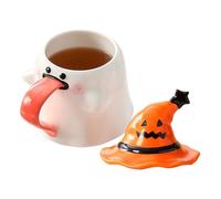 Genérico Coupe d'Halloween | Chasses à lait pour le petit-déjeuner, 450 ml de fantôme en porcelaine forment un verre à bière avec couvercle pour les cinémas d'Halloween, le lait, le café chaud, le