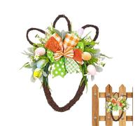 Genérico Couronnes de Pâques pour porte d'entrée | Couronne d'œufs de printemps en forme de tête de lapin, décoration de Pâques avec nœud à carreaux pour la maison, le magasin et le jardin