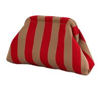 Genérico Crochet Purse - Polyester Ruched Cloud Purse | Casual Woven Crochet Kiss Lock And Stripe Design | Beach For Women, Perfect For Holidays And Daily Outings, Rouge/or, Consulte la descripción