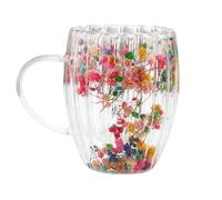 Generico Cups With Dried Flowers - 300 ml Double-Walled Insulated Coffee Mugs, Clear Glass Cups with Handles, Heat-Resistant Cappuccino And Latte Glasses, Milk Beverage Glass For Men And Women