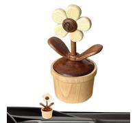 Generico Dashboard Decorations, Rotating Flower Ornament, Wooden Artificial Plants 2,91 x 6,1 pouces, Good Luck Charm Statue, Vibration Powered Decor for Cars Office Home Travel