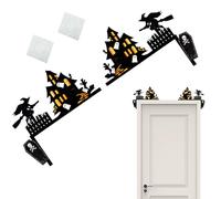 Generico Décoration cadre porte Halloween - Enseigne d'angle château en bois | Surporte adhésive pour fête des fantômes | Ornements d'araignée, Cimetière pour porte d'entrée