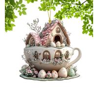 Generico Décoration de café de la maison de Pâques - Pendentif amusant en acrylique avec paysage printanier, ornements pour arbre de Pâques, décoration lapin pour œufs, décorations