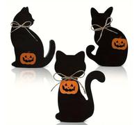 Genérico Décoration d'Halloween, décoration en bois noir avec , décoration de table en silhouette, décoration Halloween Black Cat Silhouette Wood Hangings Ornament For Tiered Tray, Fireplace