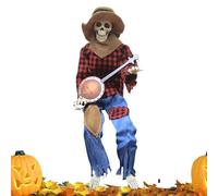 Generico Décoration squelette animée de 60 cm avec banjo, accessoire musical avec articulations réglables pour pelouse et jardin