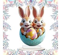 Generico Décorations de Pâques - Centre de table avec design A - décoration de Pâques pour bureau, acrylique 2D pour vacances printanières, maison, bureau, plateau à niveaux, étagère style agricole