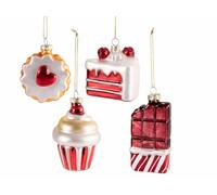 Generico Décorations de Sapin de Noël en Forme de gâteau, Part de Tarte, Cupcake, Biscuit et Chocolat en Verre coloré à Suspendre, Lot de 8 pièces, Ø 6,5 cm x 10 H, décoration pour la Maison