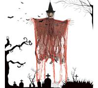 Generico Décorations Pour Les Sorcières D'Halloween - Flying Witch Sur Broomstick, Halloween Hanging Prop | Décor De Plein Air Avec Des Yeux Lumineux, Accent Pour La Maison Hanté Activé Par Le Son ,