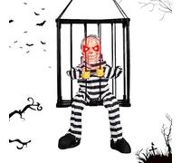 Generico Décorations pour prisonniers d'Halloween,Prisonnier en cage effrayant prison en cage | Décoration d'Halloween hurlant avec capteur de mouvement et de lumière, décoration animée