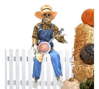 Generico Décorations squelette d'Halloween - Squelette animé avec banjo 60 cm - Prop musical articulation réglable pour décorations intérieures et extérieures fêtes Halloween