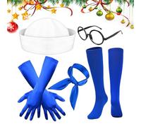 Genérico Déguisement de marinière pour femme - Lot de 5 accessoires comprenant un chapeau, un foulard bleu, des gants et des collants, nautique classique pour s'habiller | Idéal pour le yacht