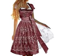 Genérico Dirndl Midi Robe traditionnelle pour femme Ensemble complet pour fêtes bavaroises de l'Oktoberfest Jupe midi traditionnelle avec tablier inclus, Vin, XXXXXL